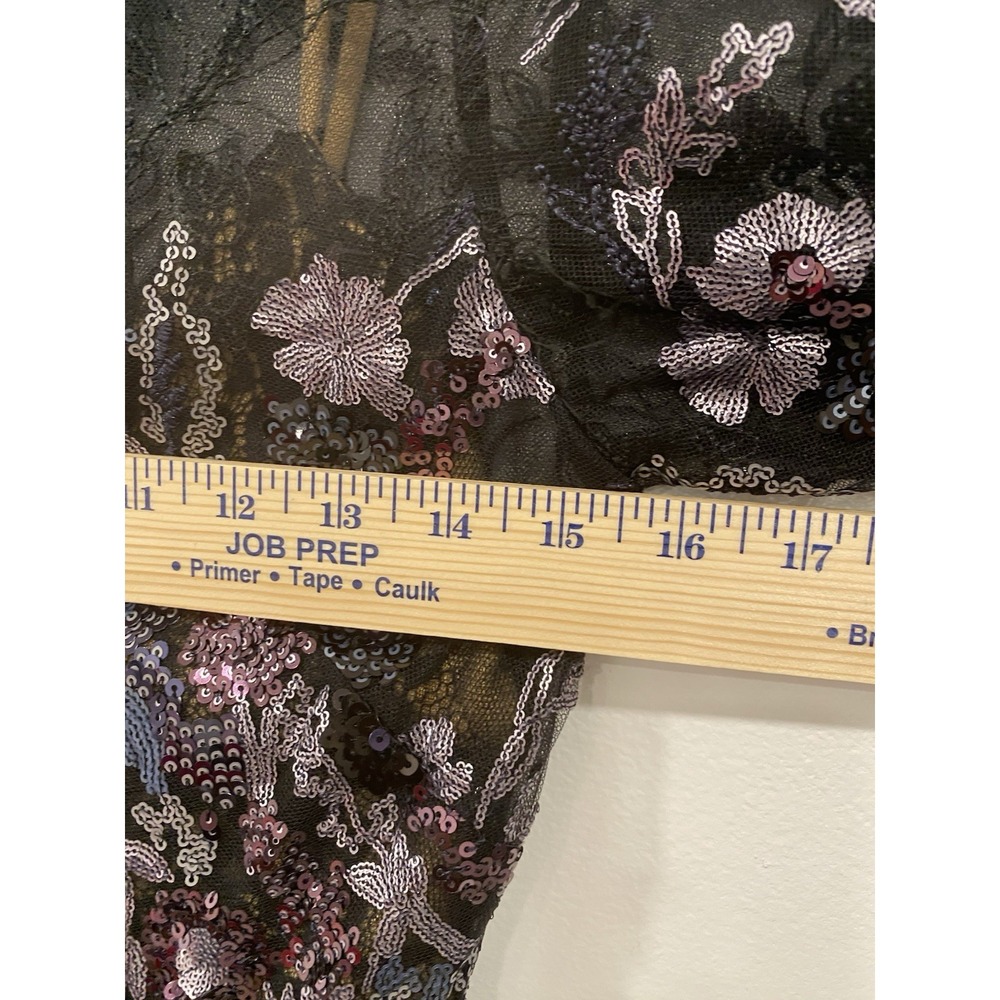 MacDuggal Illusion Floral Long Sleeve Fit Flare Dress Black Beaded Sequin NWT 4 - Picture 13 of 16